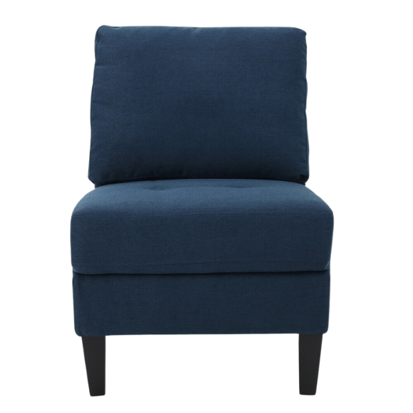 Modern navy blue 5-piece modular sectional sofa set with ottoman and birch wood legs