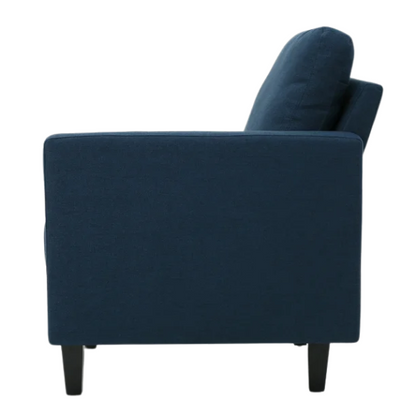 Modern navy blue 5-piece modular sectional sofa set with ottoman and birch wood legs