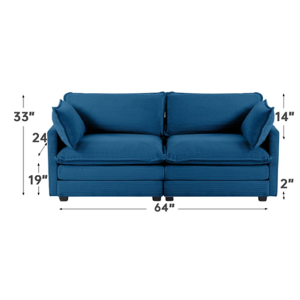Navy Blue Corduroy Loveseat Sofa – Modern 2-Seater Upholstered Couch with Soft Foam Cushions, Removable Covers, and Sturdy Wood-Metal Frame for Living Room or Small Spaces