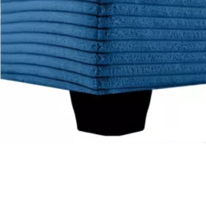 Navy blue 4-seat modular sectional sofa with two matching ottomans, upholstered in plush corduroy with durable wood and metal frame and high-density sponge cushions.