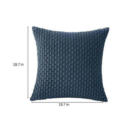 Stylish navy blue striped corduroy throw pillow cover with zipper closure, perfect for modern and boho home décor.