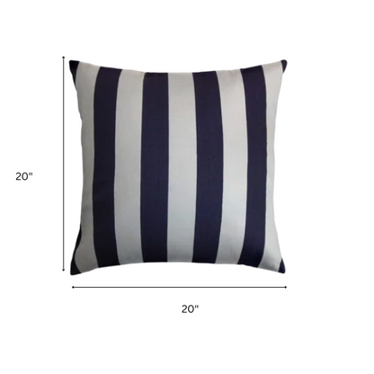 Navy blue and white striped accent pillow – reversible, weather-resistant, and overstuffed with polyester fill; perfect for indoor and outdoor use on patios, porches, or sofas.

