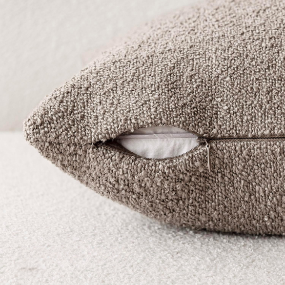 Oatmeal beige boucle throw pillow cover with soft loop texture, 18x18 inches – modern cozy accent for sofa, bed, or armchair