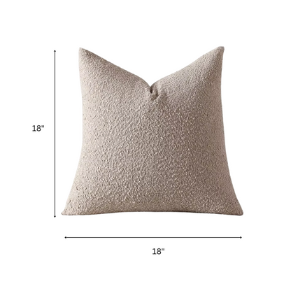 Oatmeal beige boucle throw pillow cover with soft loop texture, 18x18 inches – modern cozy accent for sofa, bed, or armchair