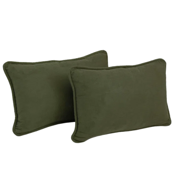 Olive drab microsuede lumbar throw pillow set of 2 with piped edges – decorative rectangular cushions for sofa, bed, and accent chairs