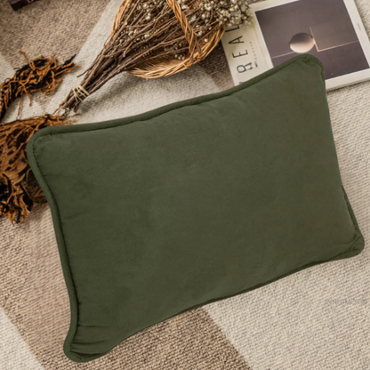 Olive drab microsuede lumbar throw pillow set of 2 with piped edges – decorative rectangular cushions for sofa, bed, and accent chairs