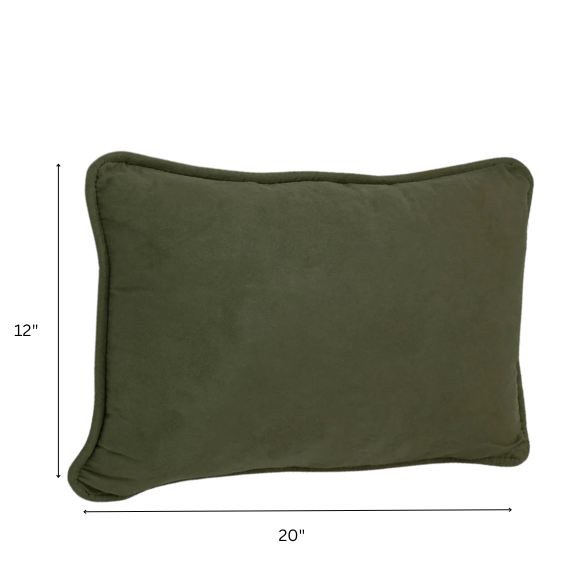 Olive drab microsuede lumbar throw pillow set of 2 with piped edges – decorative rectangular cushions for sofa, bed, and accent chairs