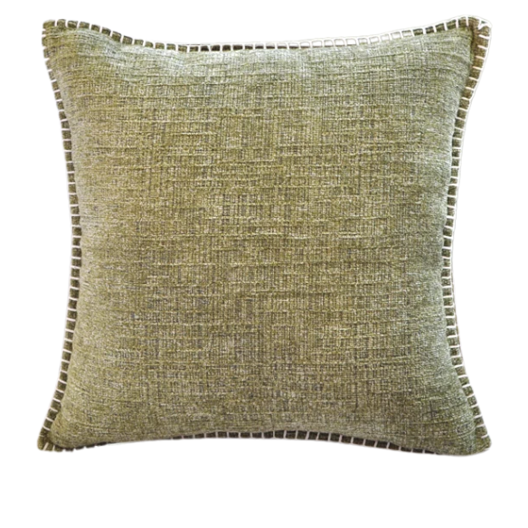 Set of 2 olive green chenille throw pillow covers with hidden zippers and soft velvet-like texture – 20x20 inch reversible decorative cushion covers for sofas, beds, and cozy home décor