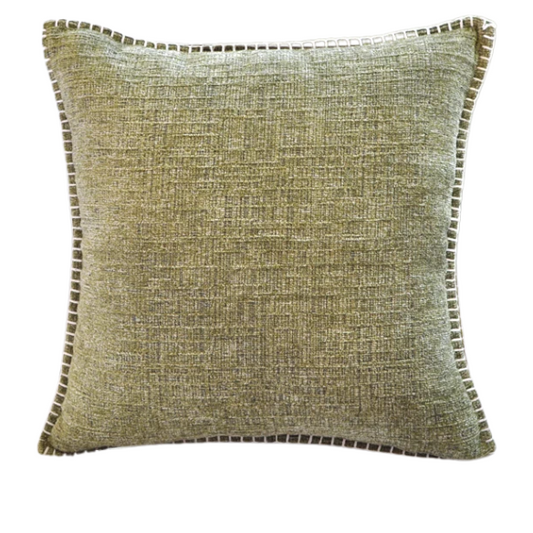 Set of 2 olive green chenille throw pillow covers with hidden zippers and soft velvet-like texture – 20x20 inch reversible decorative cushion covers for sofas, beds, and cozy home décor