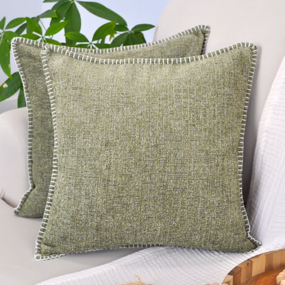 Set of 2 olive green chenille throw pillow covers with hidden zippers and soft velvet-like texture – 20x20 inch reversible decorative cushion covers for sofas, beds, and cozy home décor