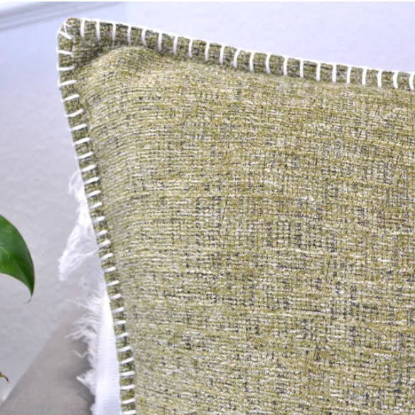 Set of 2 olive green chenille throw pillow covers with hidden zippers and soft velvet-like texture – 20x20 inch reversible decorative cushion covers for sofas, beds, and cozy home décor