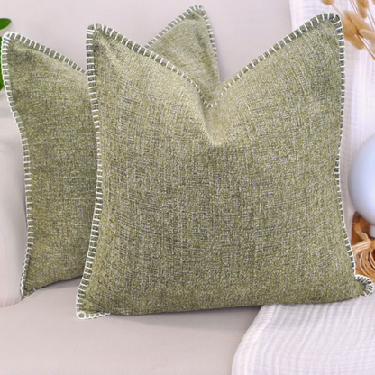 Set of 2 olive green chenille throw pillow covers with hidden zippers and soft velvet-like texture – 20x20 inch reversible decorative cushion covers for sofas, beds, and cozy home décor