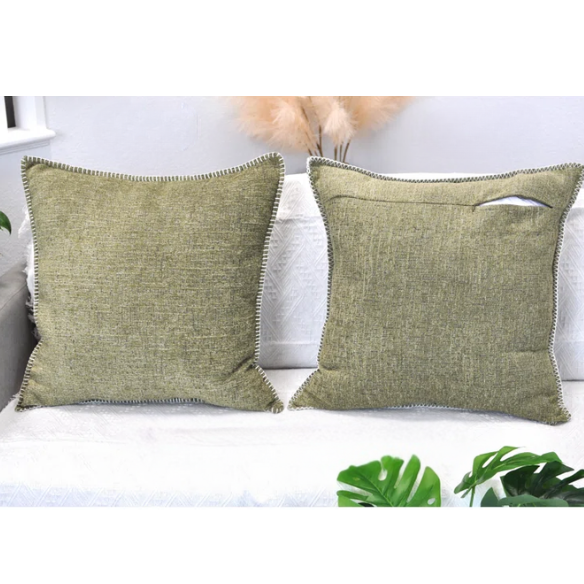 Set of 2 olive green chenille throw pillow covers with hidden zippers and soft velvet-like texture – 20x20 inch reversible decorative cushion covers for sofas, beds, and cozy home décor