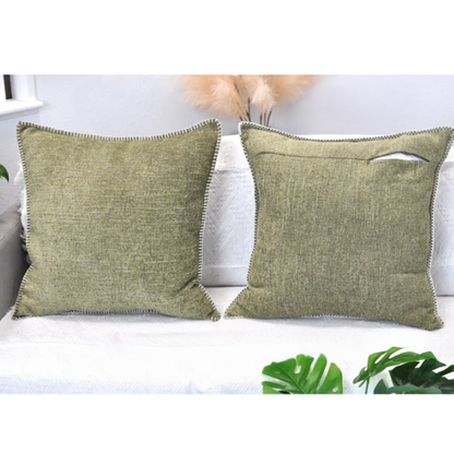 Set of 2 olive green chenille throw pillow covers with hidden zippers and soft velvet-like texture – 20x20 inch reversible decorative cushion covers for sofas, beds, and cozy home décor