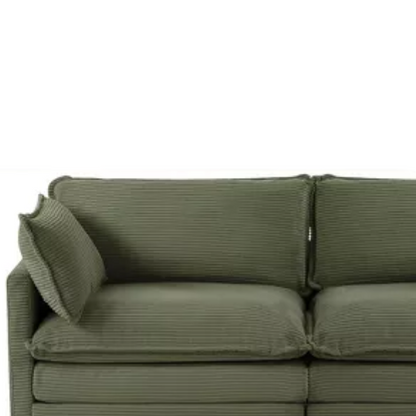 Olive green corduroy loveseat sofa with plush upholstery and modern design, comfortably seating two—perfect for small living spaces, bedrooms, or home offices.