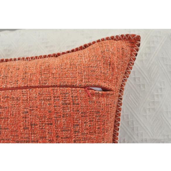 Set of 2 orange chenille throw pillow covers with hidden zippers and soft velvet-like texture – 20x20 inch reversible cushion covers for sofas, beds, and vibrant home decor accents