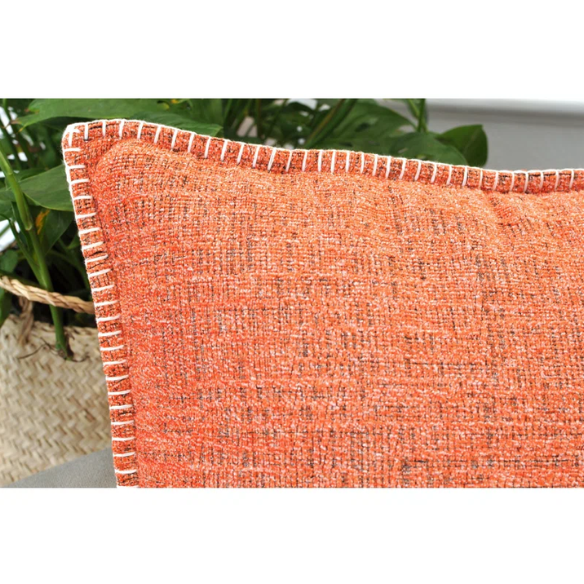 Set of 2 orange chenille throw pillow covers with hidden zippers and soft velvet-like texture – 20x20 inch reversible cushion covers for sofas, beds, and vibrant home decor accents