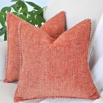 Set of 2 orange chenille throw pillow covers with hidden zippers and soft velvet-like texture – 20x20 inch reversible cushion covers for sofas, beds, and vibrant home decor accents