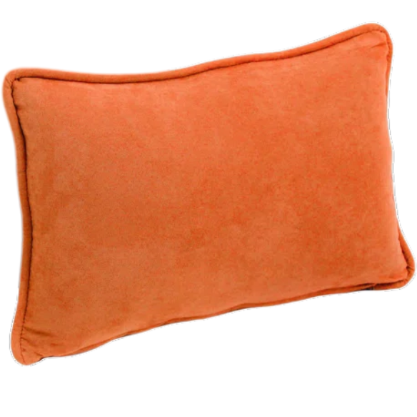Orange microsuede lumbar throw pillow set of 2 with piped edges – decorative rectangular cushions for bed, sofa, or lounge chairs