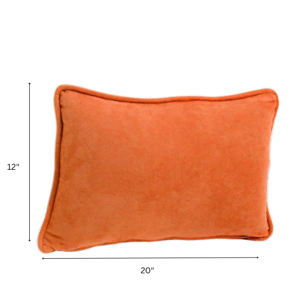 Orange microsuede lumbar throw pillow set of 2 with piped edges – decorative rectangular cushions for bed, sofa, or lounge chairs