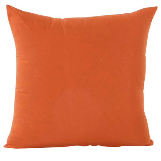 Set of 2 orange square throw pillows with corded edges and hidden zipper closure, made of soft cotton-blend twill fabric, perfect for modern and transitional home décor.