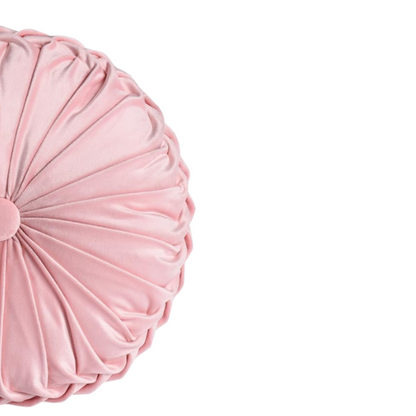 Set of 2 pink pleated velvet round throw pillows with button tufted center – 14.5 inch pumpkin-style decorative cushions for sofa, bed, or reading nook

