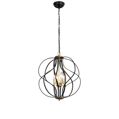 4-light geometric chandelier with matte black wrought iron frame and gold candelabra, vintage-inspired ceiling light for dining room or kitchen island