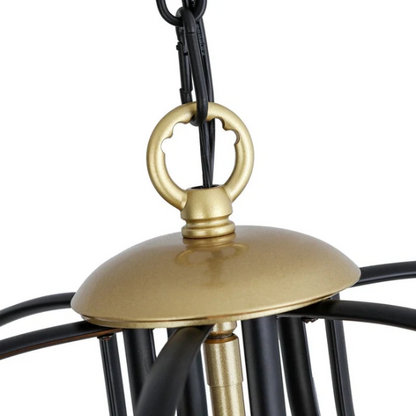 4-light geometric chandelier with matte black wrought iron frame and gold candelabra, vintage-inspired ceiling light for dining room or kitchen island