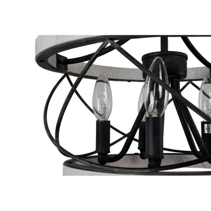 5-light rustic wood cage chandelier with weathered white birch finish, perfect for kitchen islands, dining rooms, and entryways

