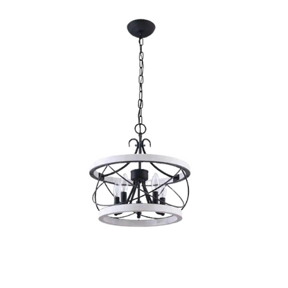 5-light rustic wood cage chandelier with weathered white birch finish, perfect for kitchen islands, dining rooms, and entryways

