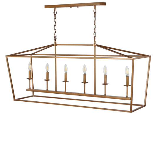 Antique gold lantern-style metal pendant light with exposed LED bulb and adjustable chain, ideal for kitchens or entryways