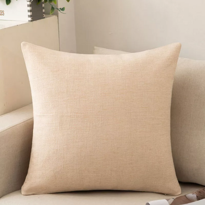 Beige Cotton Linen Throw Pillow Cover – Soft Decorative Square Cushion with Hidden Zipper for Sofa, Bed, or Living Room (4 Sizes Available)
