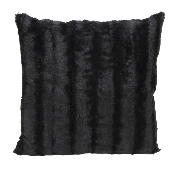 Set of two black faux fur throw pillows, 18x18 inches, square decorative accent pillows for sofa, couch, or bed – soft, plush, and machine washable