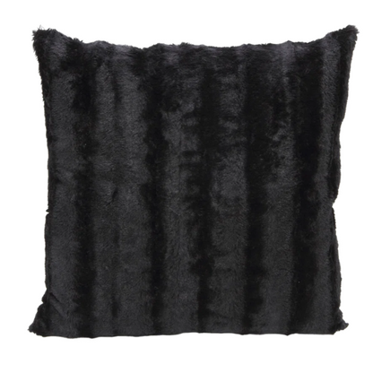 Set of two black faux fur throw pillows, 18x18 inches, square decorative accent pillows for sofa, couch, or bed – soft, plush, and machine washable