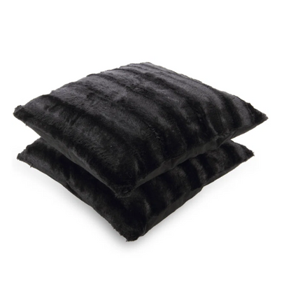 Set of two black faux fur throw pillows, 18x18 inches, square decorative accent pillows for sofa, couch, or bed – soft, plush, and machine washable