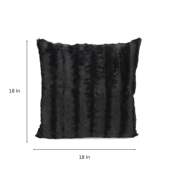 Set of two black faux fur throw pillows, 18x18 inches, square decorative accent pillows for sofa, couch, or bed – soft, plush, and machine washable

