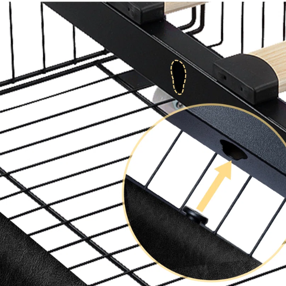 Black faux leather queen platform bed with diamond-tufted headboard and four spacious underbed storage drawers.

