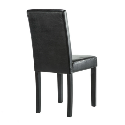 Set of 2 black PU leather Parsons dining chairs with cushioned seats and solid wood legs, designed for modern dining rooms or kitchens.

