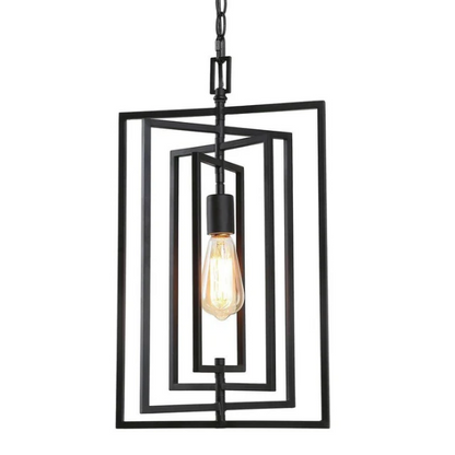 Contemporary 1-light black rectangular pendant light with adjustable hanging chain, ideal for kitchen islands or modern interiors

