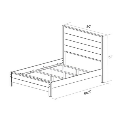 Rustic solid wood full size bed frame in black finish with farmhouse plank headboard and distressed wood grain texture