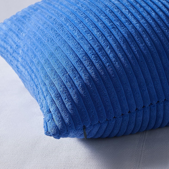 Set of 4 blue, aqua, and turquoise striped corduroy pillow covers – 18x18 decorative cushion covers with gradient design and hidden zippers for coastal or boho home decor.