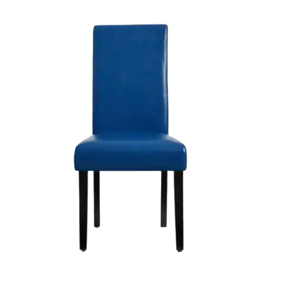Set of 2 blue PU leather Parsons dining chairs featuring cushioned seats and solid wood legs, perfect for modern kitchens and dining rooms.

