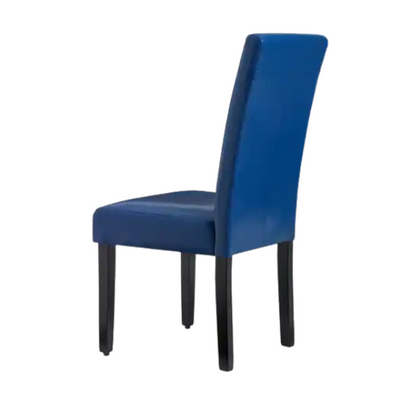 Set of 2 blue PU leather Parsons dining chairs featuring cushioned seats and solid wood legs, perfect for modern kitchens and dining rooms.

