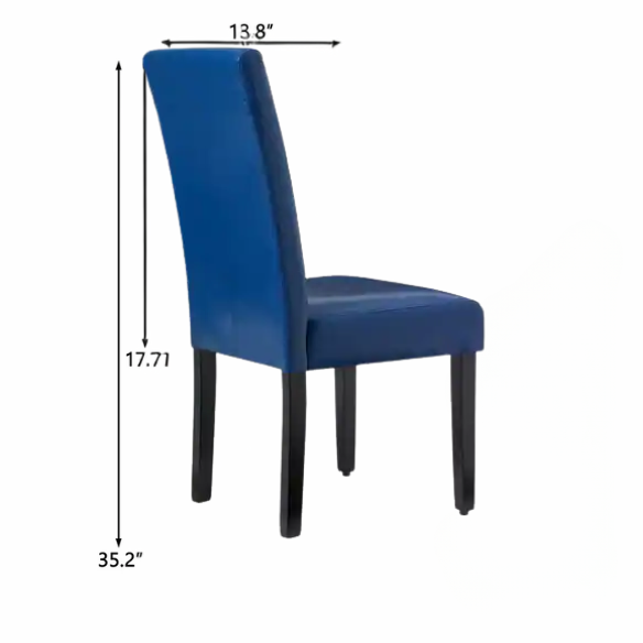 Set of 2 blue PU leather Parsons dining chairs featuring cushioned seats and solid wood legs, perfect for modern kitchens and dining rooms.

