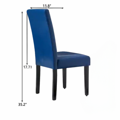 Set of 2 blue PU leather Parsons dining chairs featuring cushioned seats and solid wood legs, perfect for modern kitchens and dining rooms.


