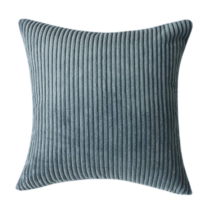 Set of 4 blue striped corduroy pillow covers with gradient design, invisible zippers, and soft texture – decorative 18x18 square cushion covers for boho, farmhouse, or modern home decor.