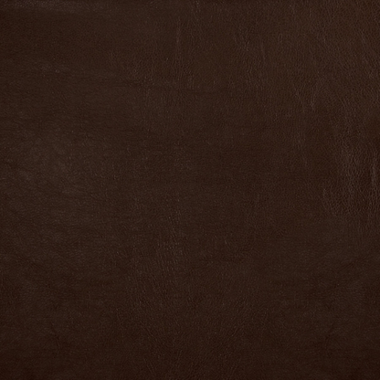 Brown faux leather Parsons chair with scrolled back, antique bronze nailhead trim, and solid wood legs