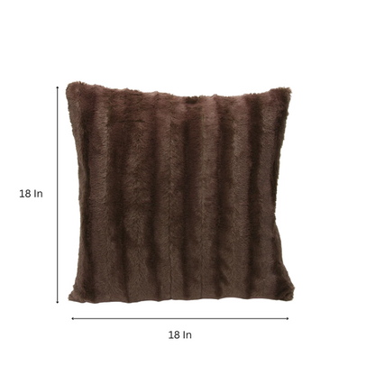 Set of two chocolate brown faux fur throw pillows, 18x18 inches, square decorative cushions with soft microfiber filling—ideal for sofas, beds, and cozy reading corners

