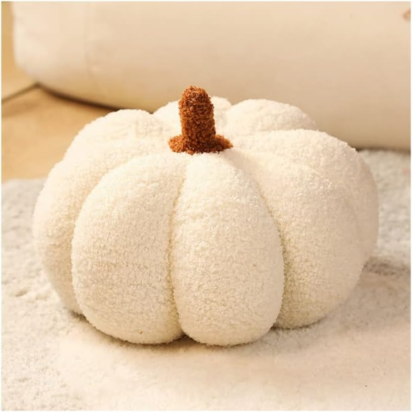 Cream Plush Pumpkin Throw Pillow – Soft 3D Decorative Cushion for Fall, Halloween, and Thanksgiving Decor (Available in 9 and 11.8 inches)