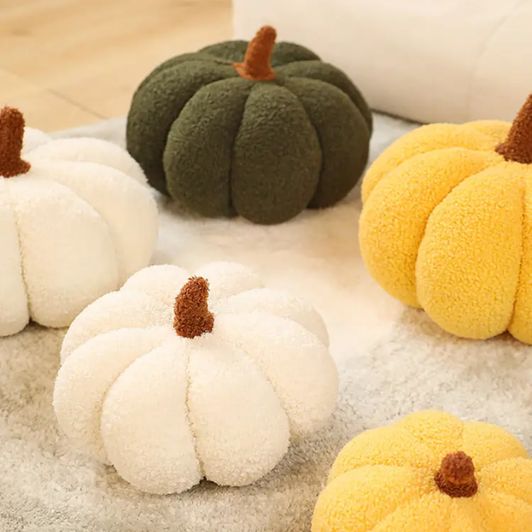 Cream Plush Pumpkin Throw Pillow – Soft 3D Decorative Cushion for Fall, Halloween, and Thanksgiving Decor (Available in 9 and 11.8 inches)